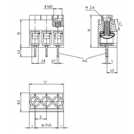 Bloco terminal 3 polos 5mm 90º