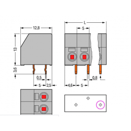 Bloco terminal 5 polos 5mm 90º